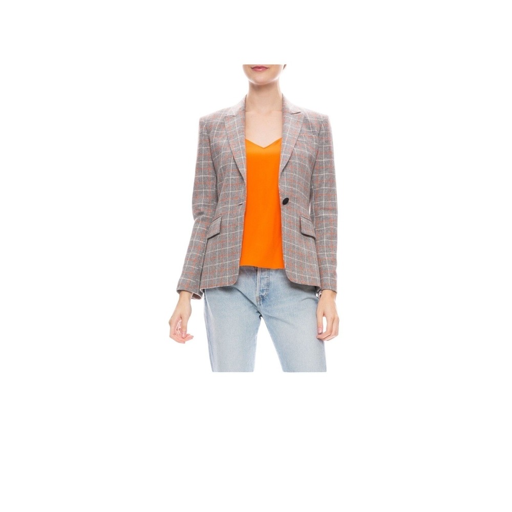 Rag & Bone Women's Grey And Orange Check Rylie One button Wool Blend Blazer XS 0